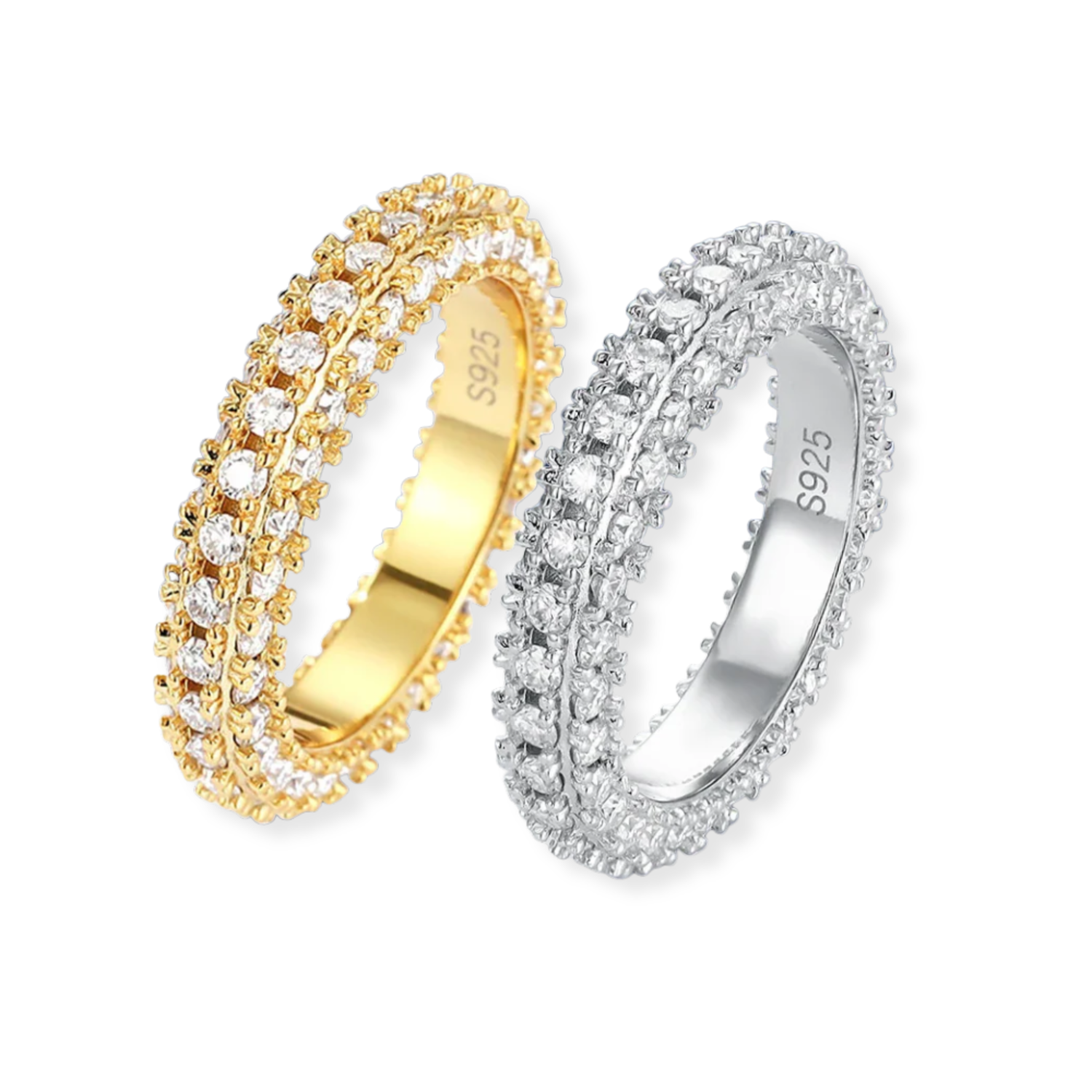 Triple the Sparkle 18K Gold Plated All Moissanite Rings for Women D VVS1 Three Sided Moissanite Diamond S925 Silver Wedding Band Jewelry with GRA