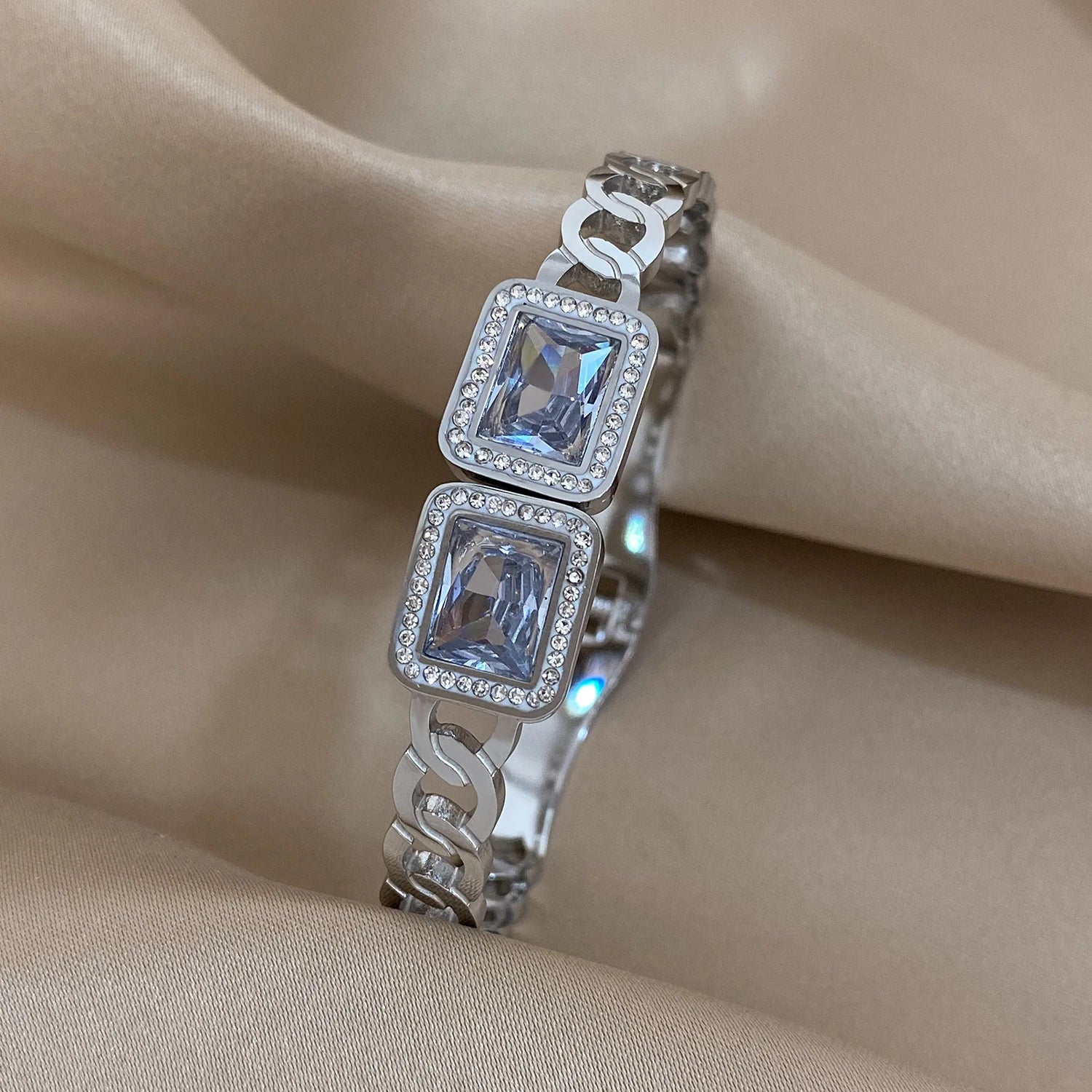 Luxury Cuff Bracelet for Women – Gold & Silver Plated Wide Bangle with Rhinestones