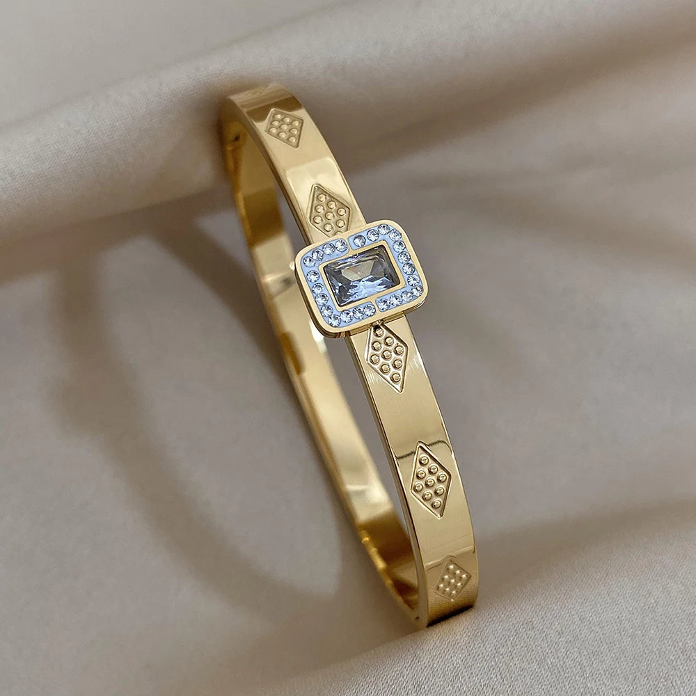 Luxury Cuff Bracelet for Women – Gold & Silver Plated Wide Bangle with Rhinestones