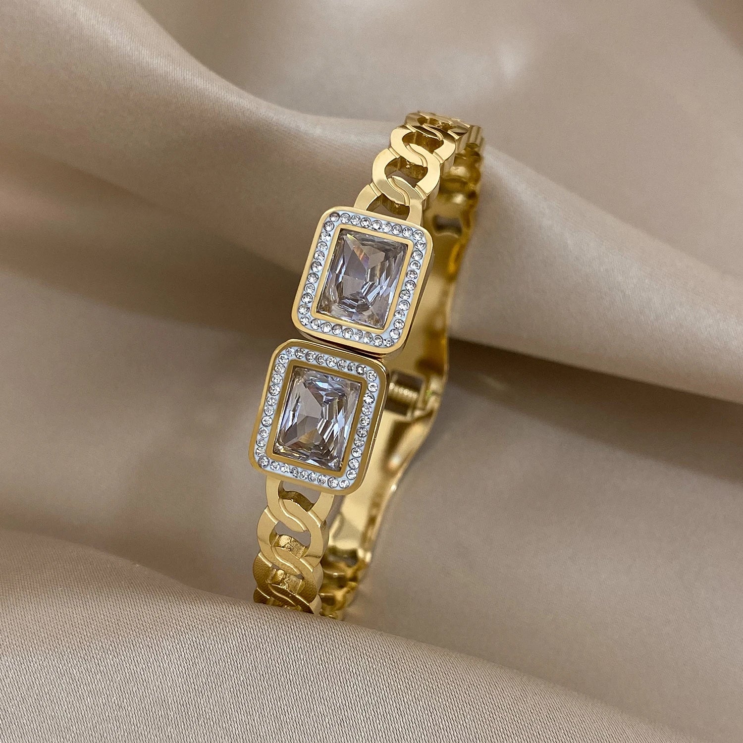 Luxury Cuff Bracelet for Women – Gold & Silver Plated Wide Bangle with Rhinestones