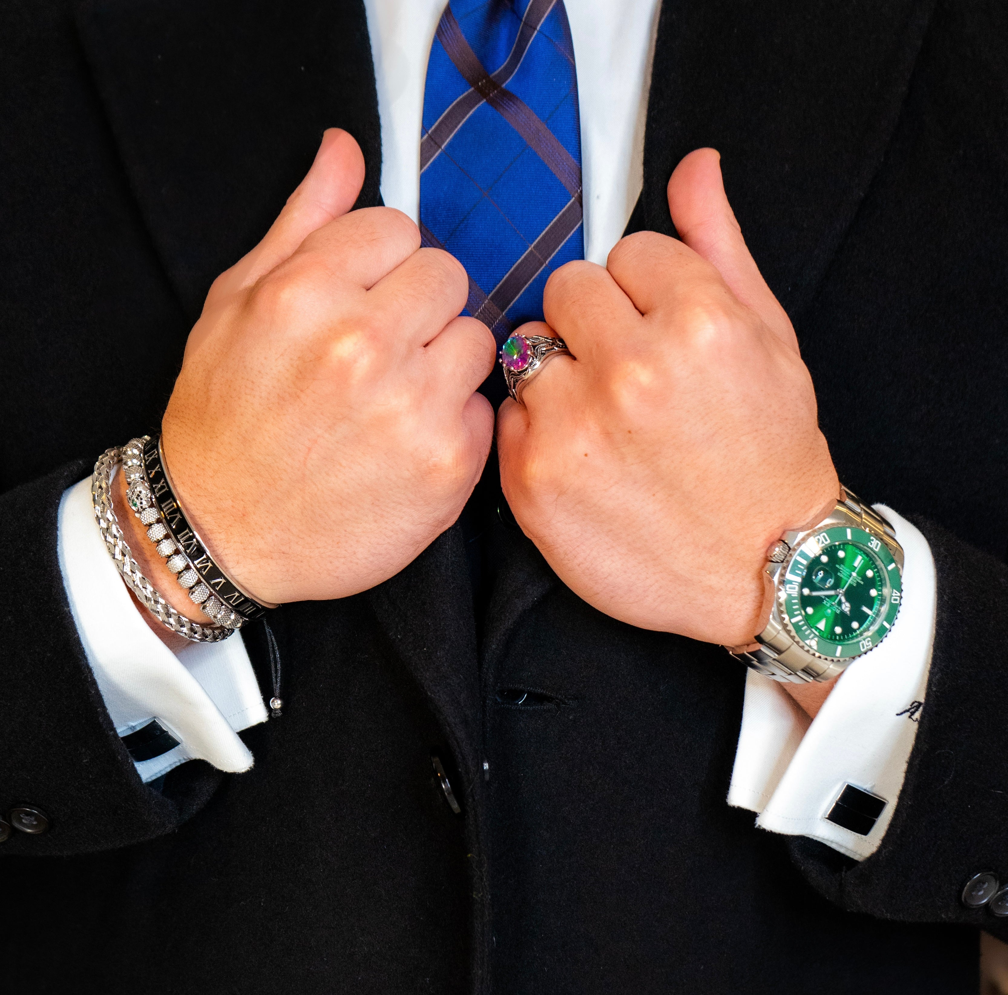Luxury Leopard Head Bracelet set for Men – 18K Gold Electroplated, Adjustable.