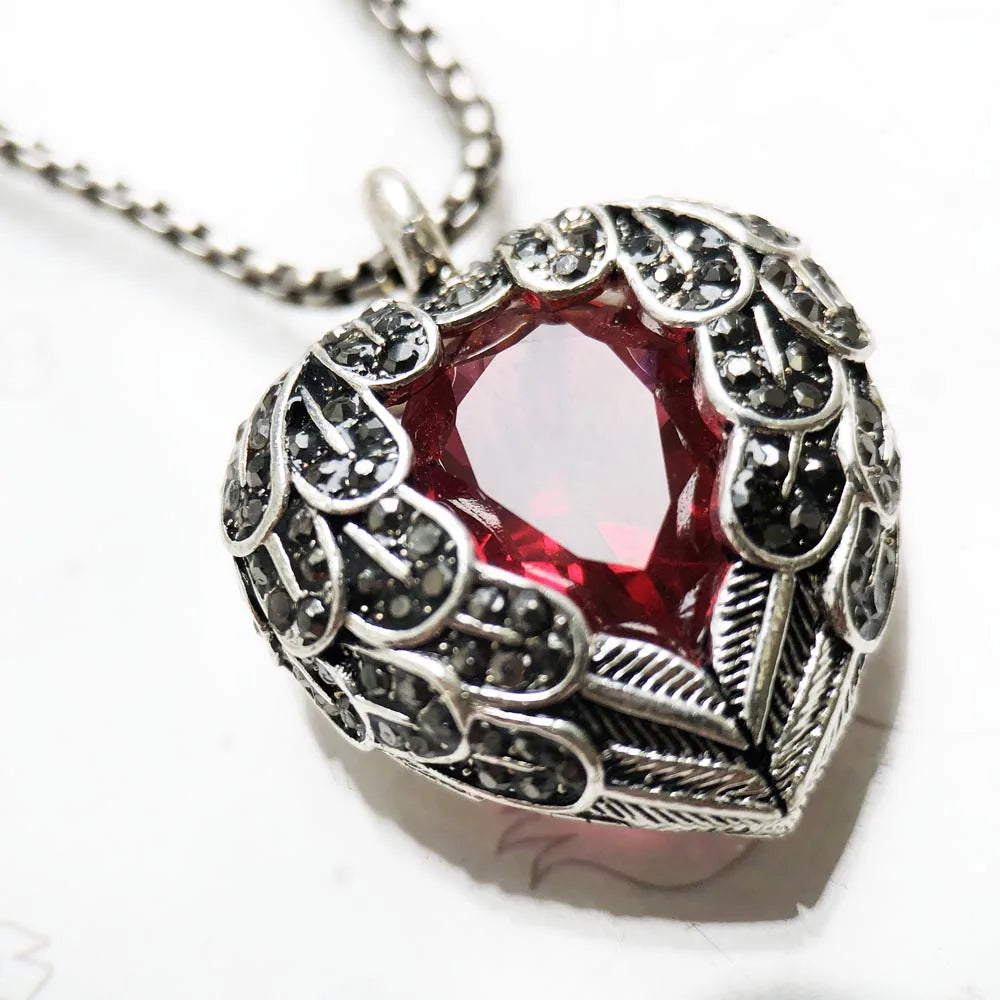 Red Winged Heart Pendant Necklace