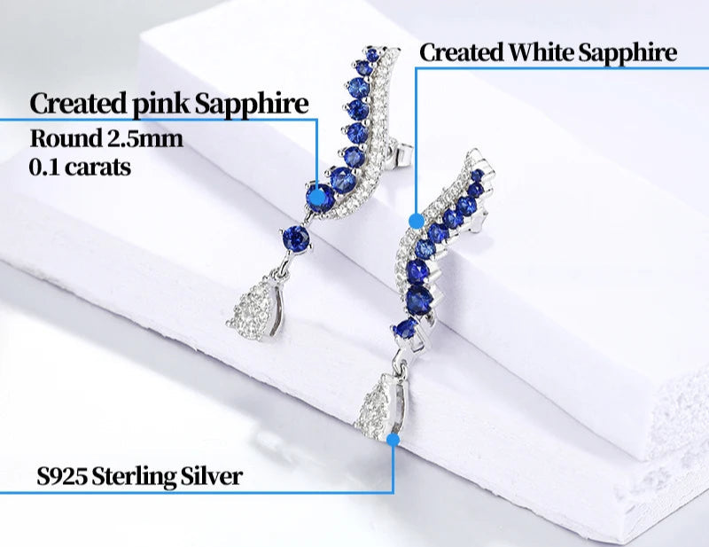 Blue Sapphire 925 Silver Drop Earrings