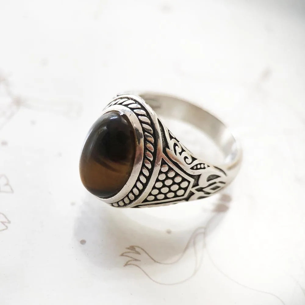 Brown Oval Tiger Eye Ring