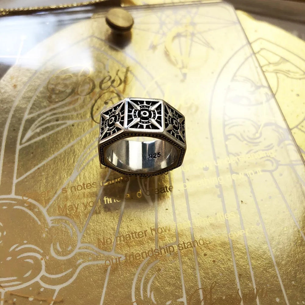 Vintage Compass Black Ring