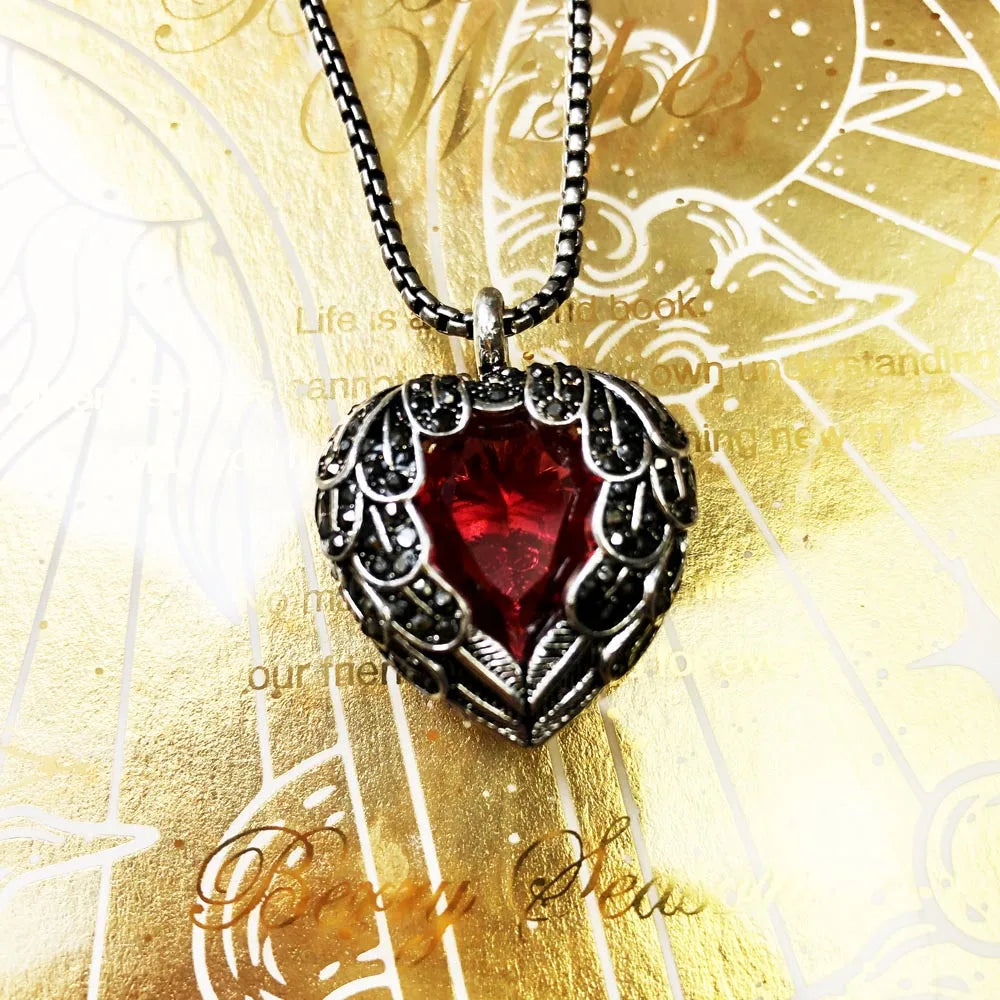 Red Winged Heart Pendant Necklace