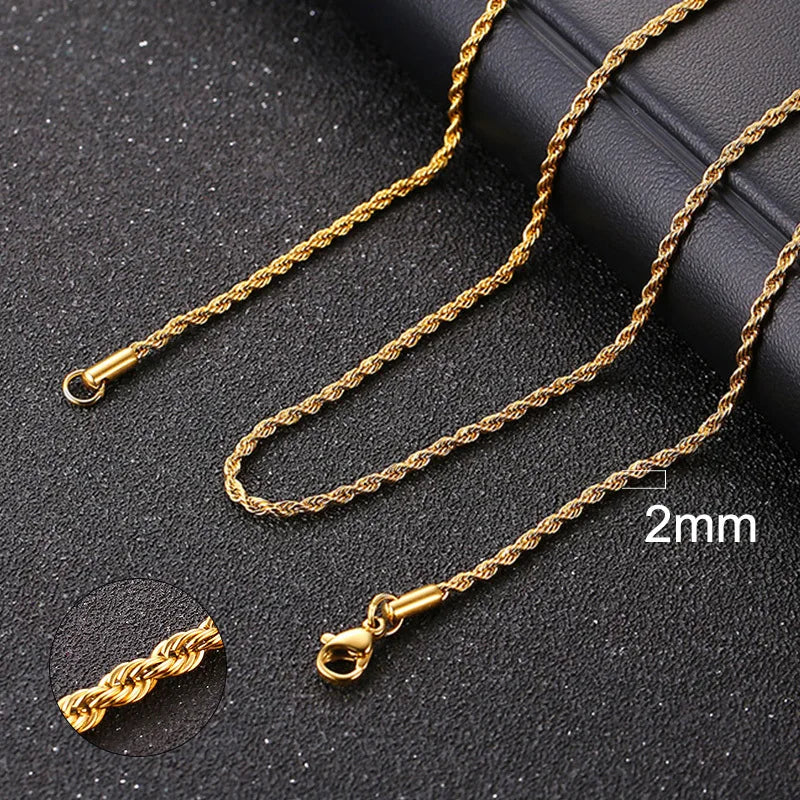 Luxury Cuban & Rope Chain Necklace for Men Women, Stainless Steel, Gold, Silver, Black