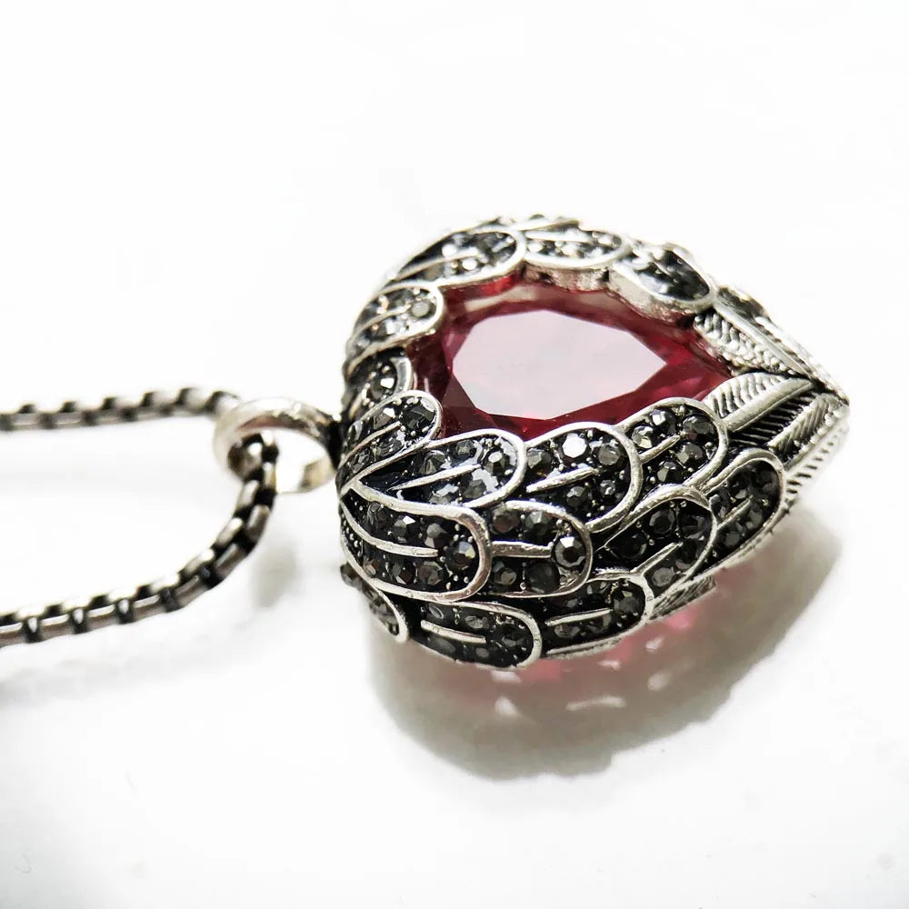 Red Winged Heart Pendant Necklace