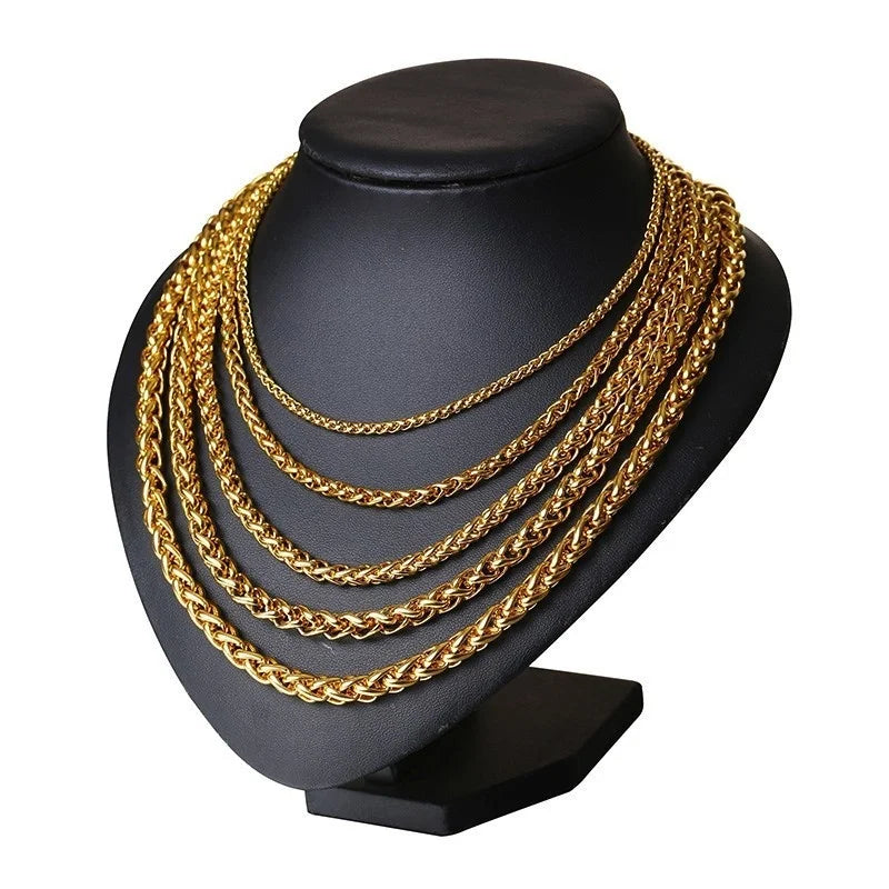 Luxury Gold Plated Wheat Chain Necklace for Men & Women