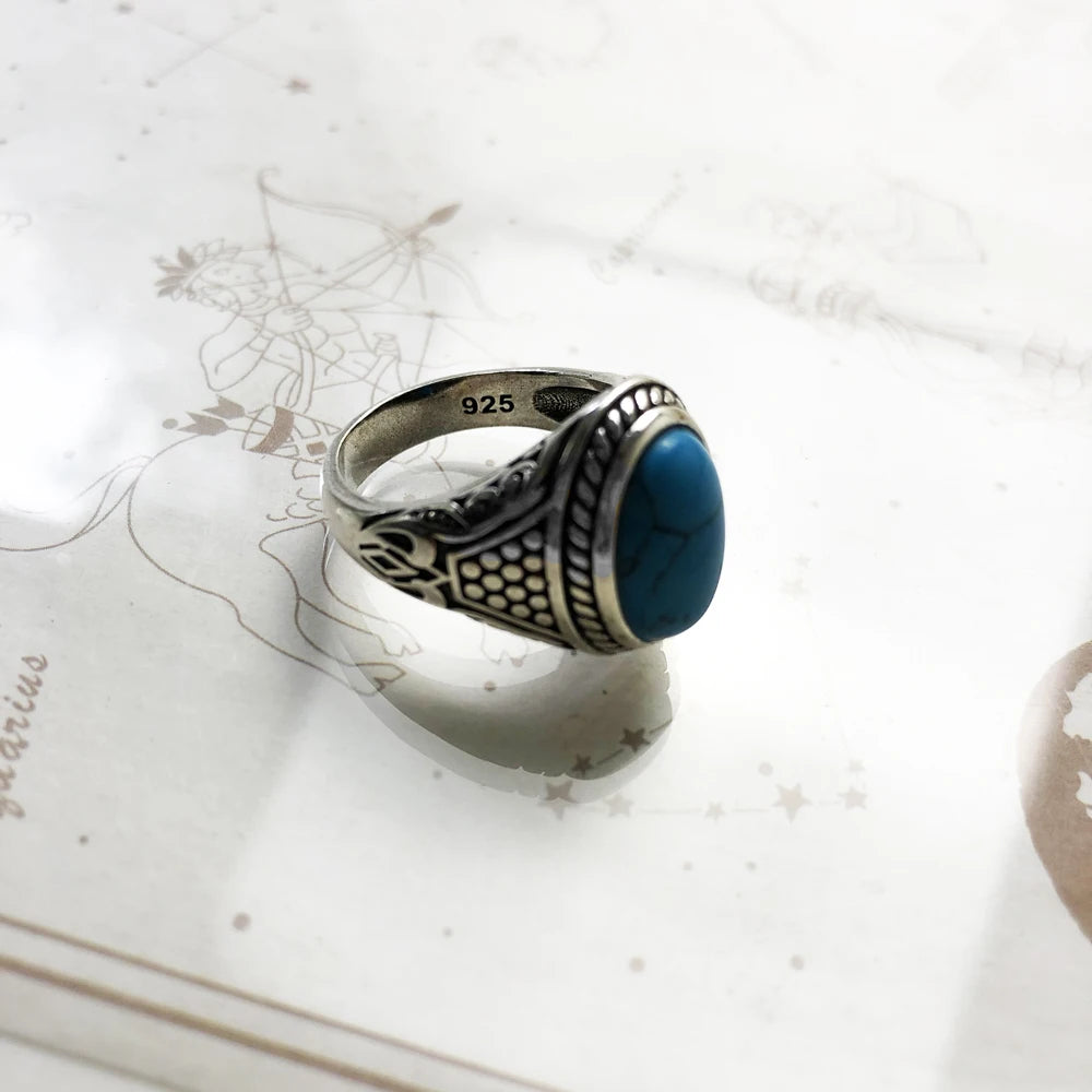 Oval Blue Lucky Sterling Ring