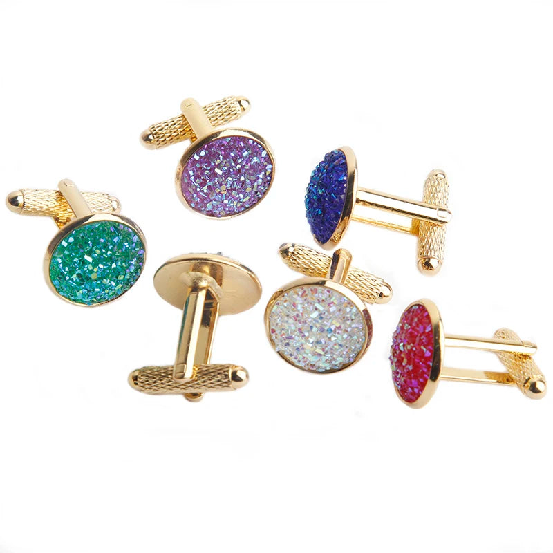 Rhinestone Round Cufflinks