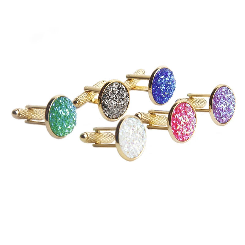 Rhinestone Round Cufflinks