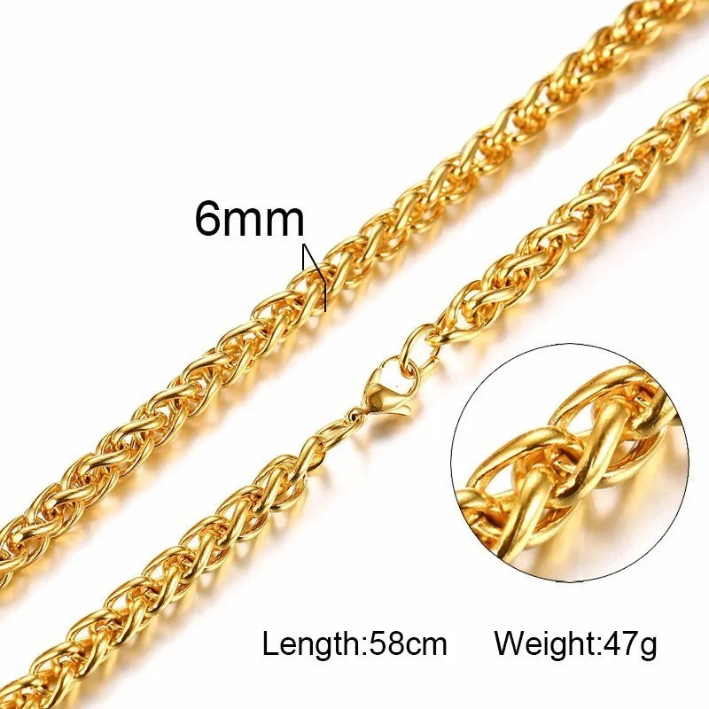 Luxury Gold Plated Wheat Chain Necklace for Men & Women