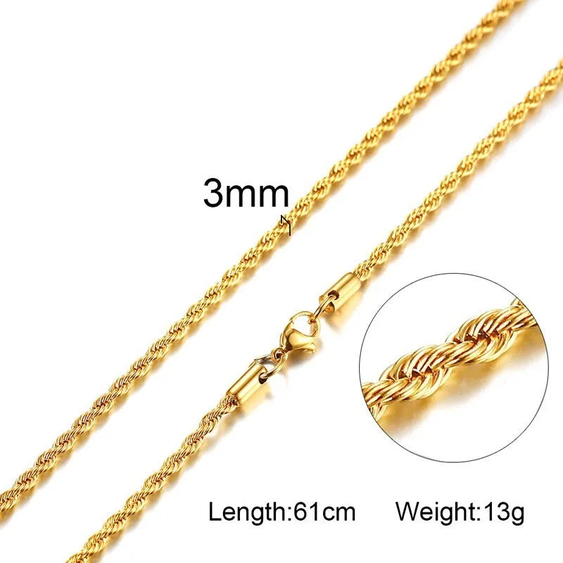 Gold Rope Chain Necklace for Men & Women