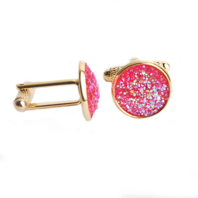 Rhinestone Round Cufflinks