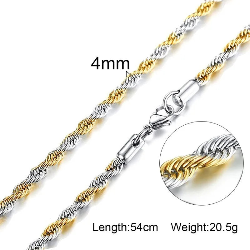 Gold Rope Chain Necklace for Men & Women
