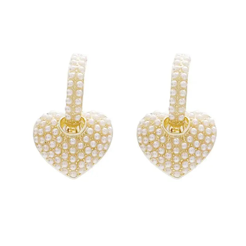 Sweet Peach Heart Pearl Dangle Earrings for Women