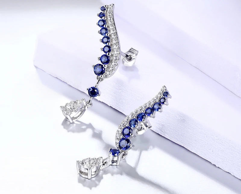 Blue Sapphire 925 Silver Drop Earrings