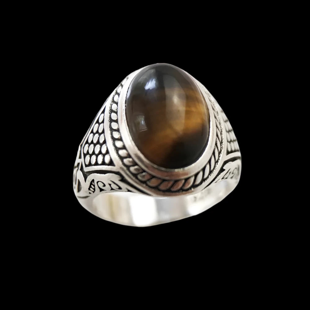Brown Oval Tiger Eye Ring