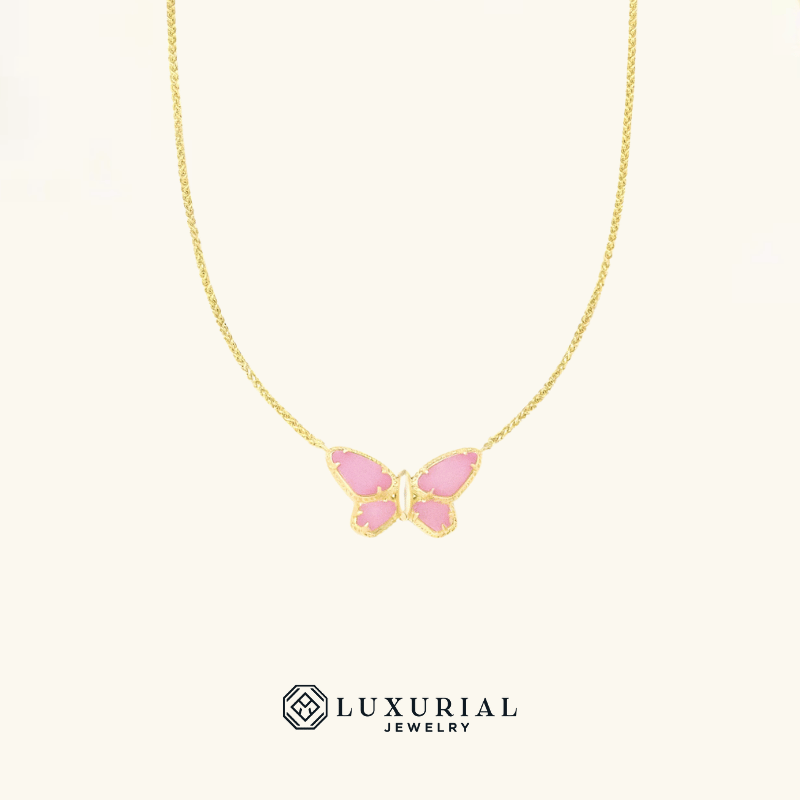 Butterfly Pendant Necklace - Pink Crystal…
