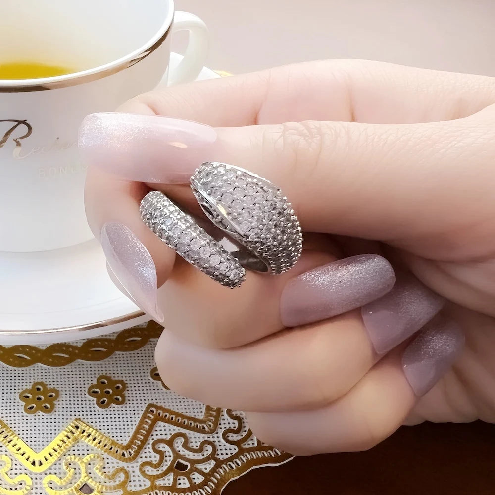 Snake Pave White Zircon Ring