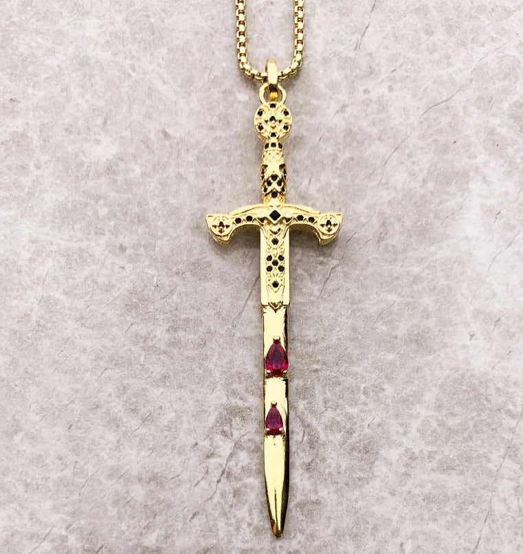 925 Sterling Silver Sword Pendant Necklace