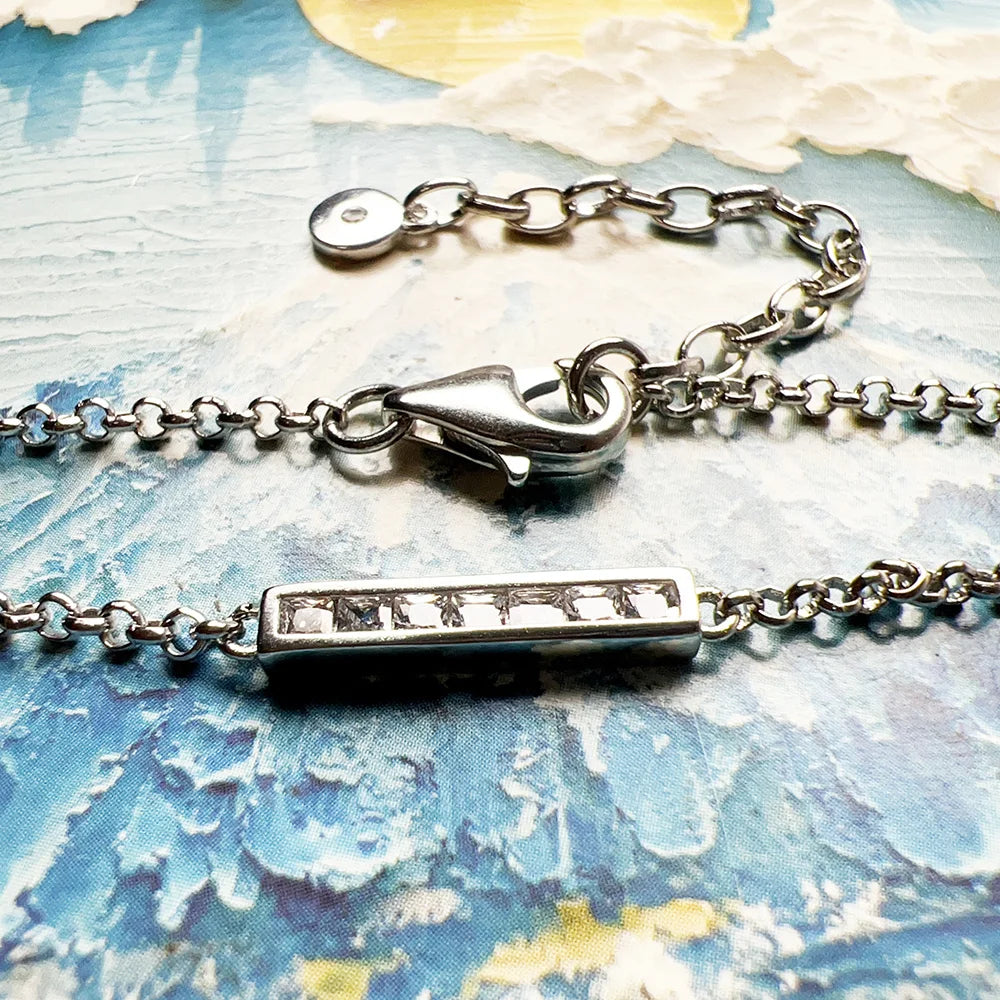 925 Sterling Silver Link Chain Bracelet with White Zircon | Trendy Jewelry Gift for Women