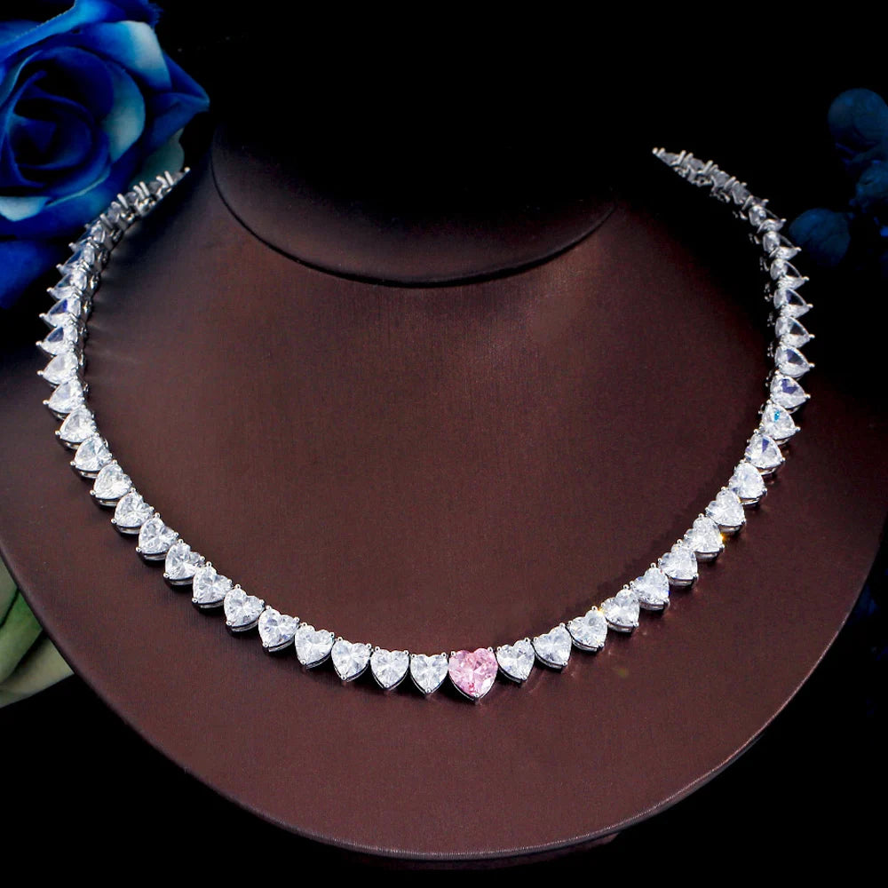 Brilliant Pink Heart CZ Necklace