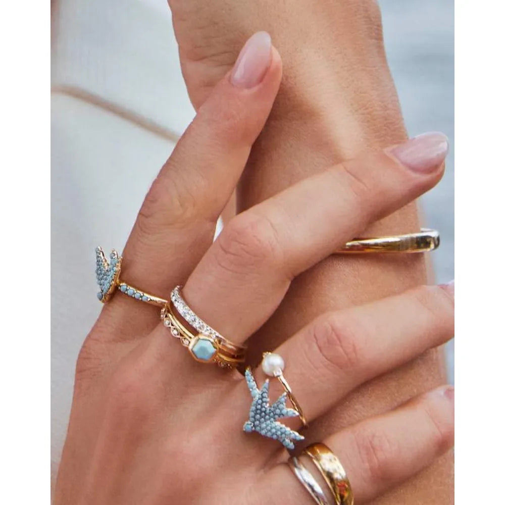 Kendra Scott Blue Melody Bird Cocktail Ring – 14K Gold-Plated Statement Ring