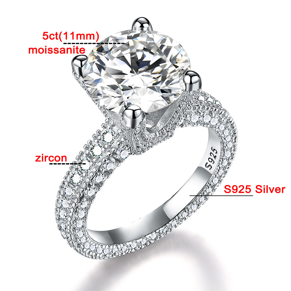 Luxury 5CT Round Cut VVS1 D Color Engagement Ring for Women.