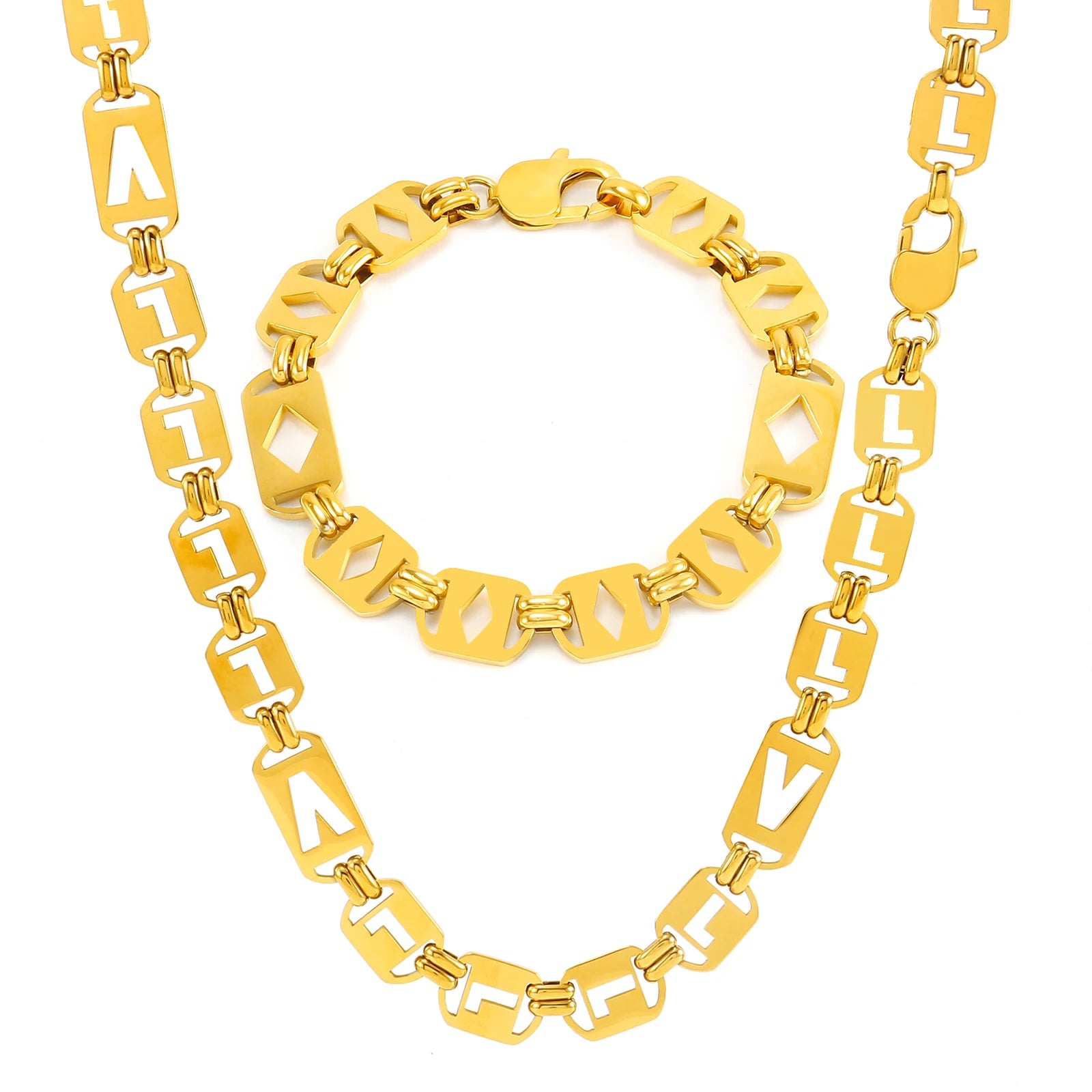Luxury Gold/Silver LV Chain, Unisex Jewelry Set