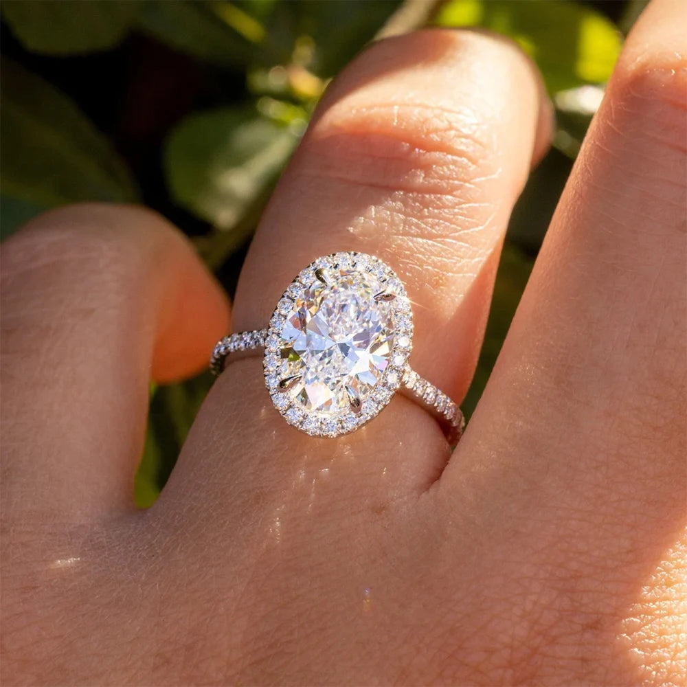 3CT & 5CT Oval Halo D Color VVS1 Engagement Ring for Women