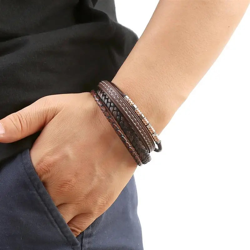 Beaded Leather Bracelet for Men