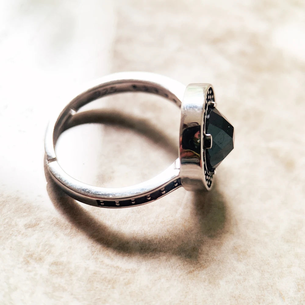 Luna Black Solitaire Ring