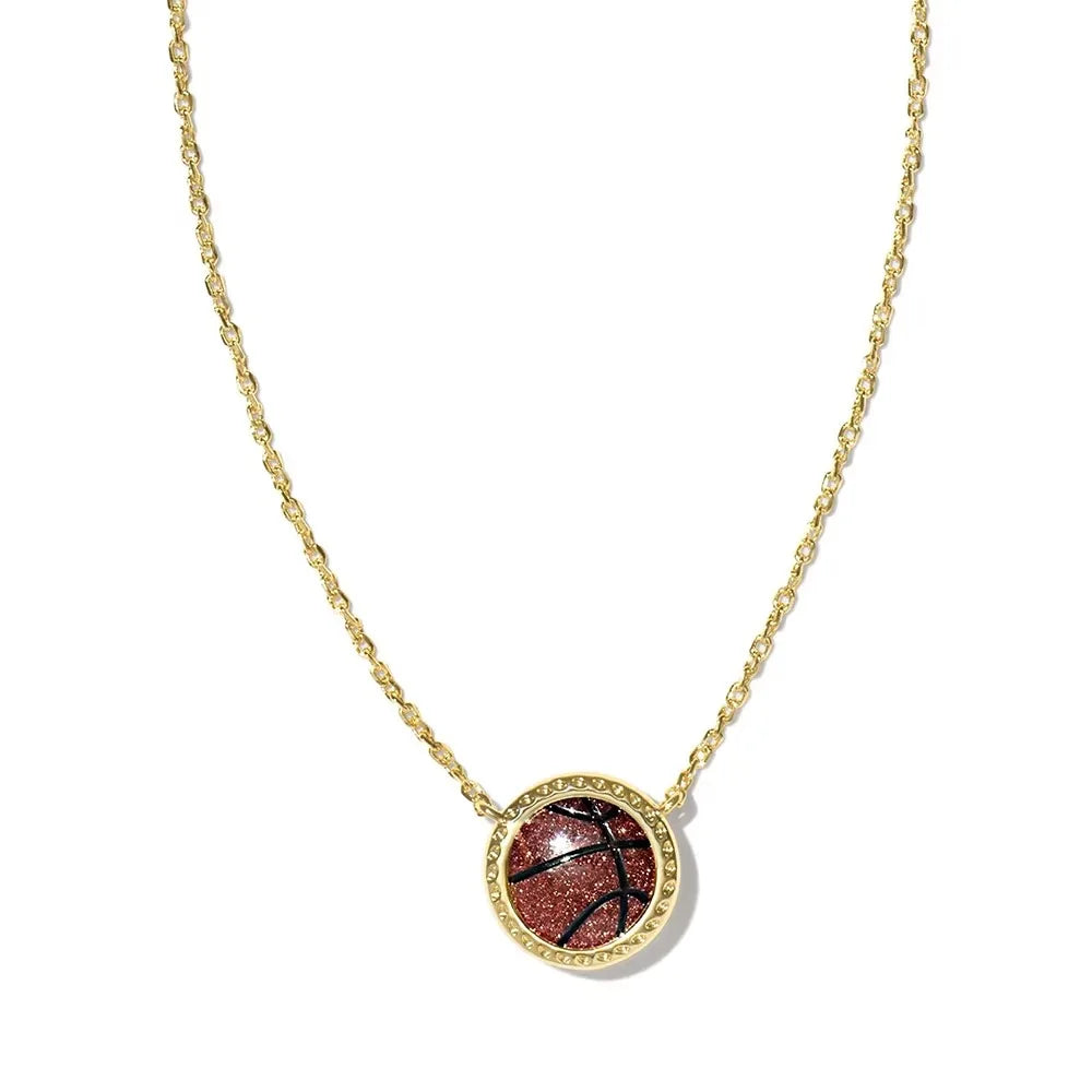 Kendra Scott Orange Goldstone Basketball Pendant Necklace