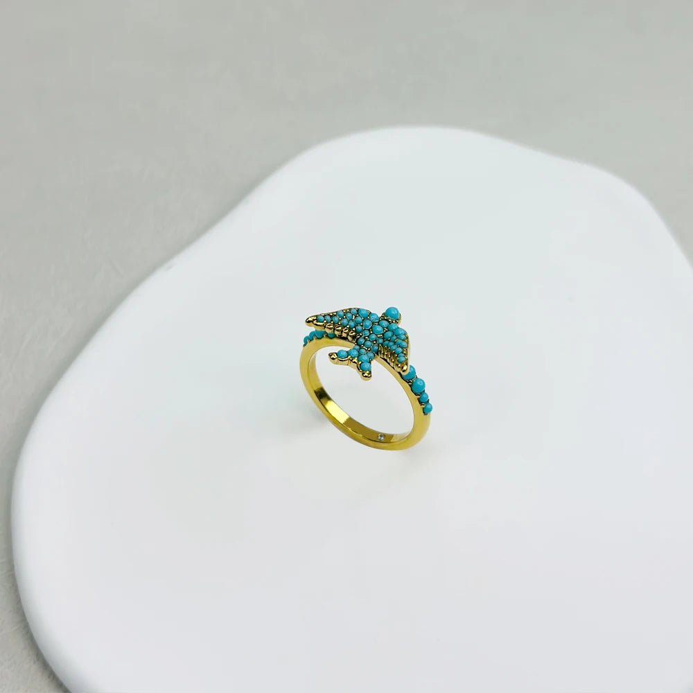 Kendra Scott Blue Melody Bird Cocktail Ring – 14K Gold-Plated Statement Ring