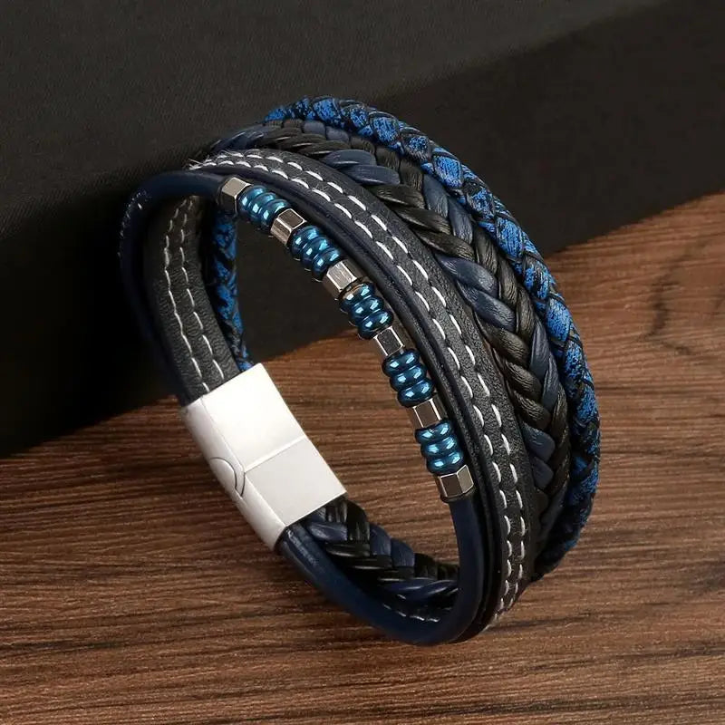 Beaded Leather Bracelet for Men