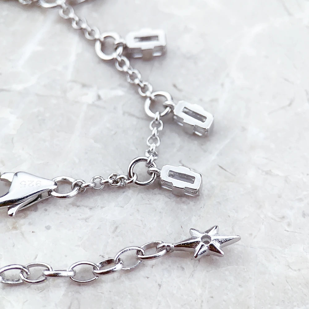 925 Sterling Silver Bracelet with Angular Baguette-Cut Stones | Elegant Jewelry for Women