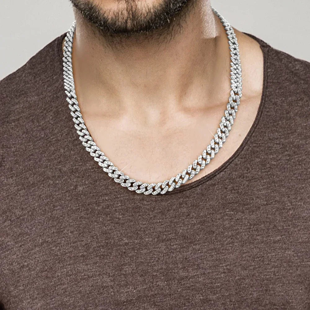 Iced Out Cuban Chain Necklace - D Color VVS1 Stones in 925 Sterling Silver
