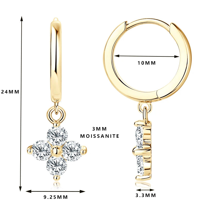 3mm Moissanite Stone Four-Leaf Clover Earrings