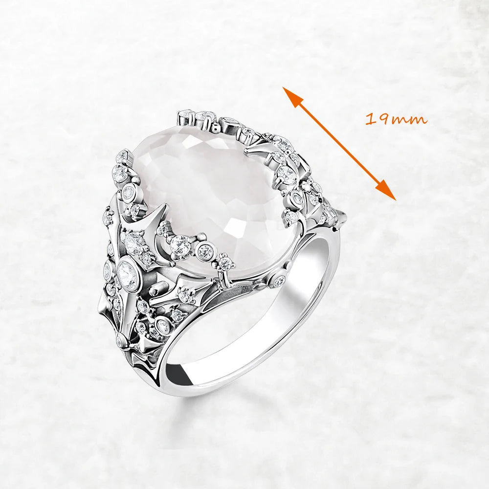 Oval Crystal Silver Cocktail Ring