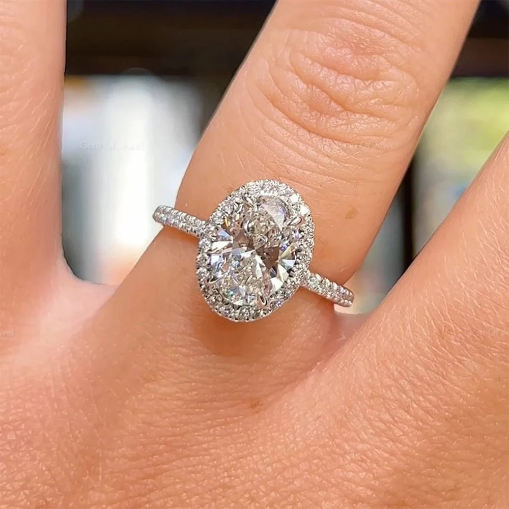 3CT & 5CT Oval Halo D Color VVS1 Engagement Ring for Women
