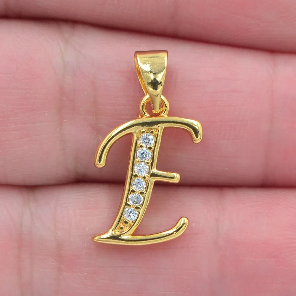 Gold CZ Alphabet Letter Pendant Necklace