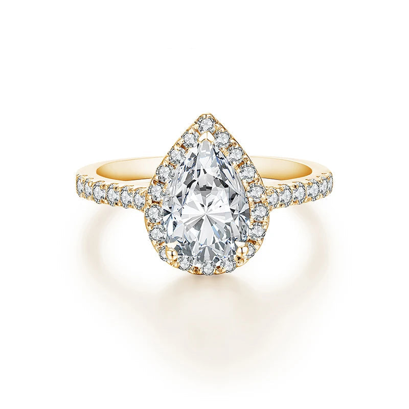 Pear Cut 2.0CT D Color VVS1 Moissanite Engagement Ring for Women.