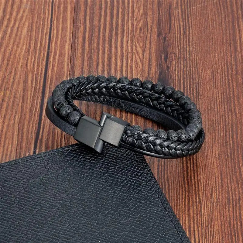 Volcanic Stone Leather Bracelet