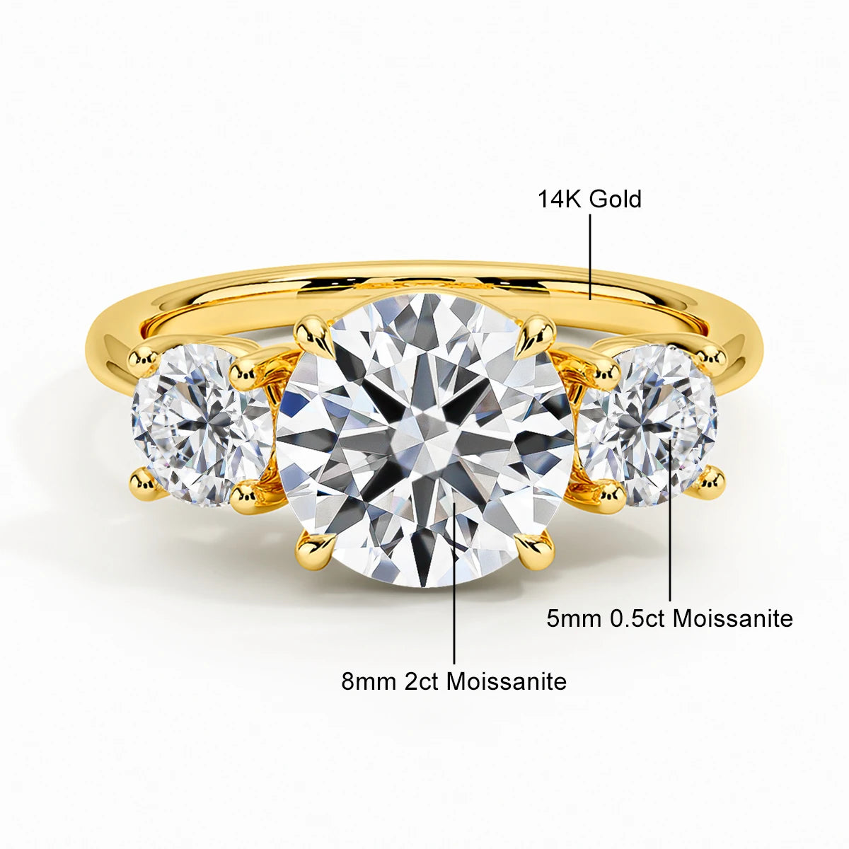 3CT T.W. Diamond Round Engagement Ring - 14K Gold Hollow Wedding Band for Women