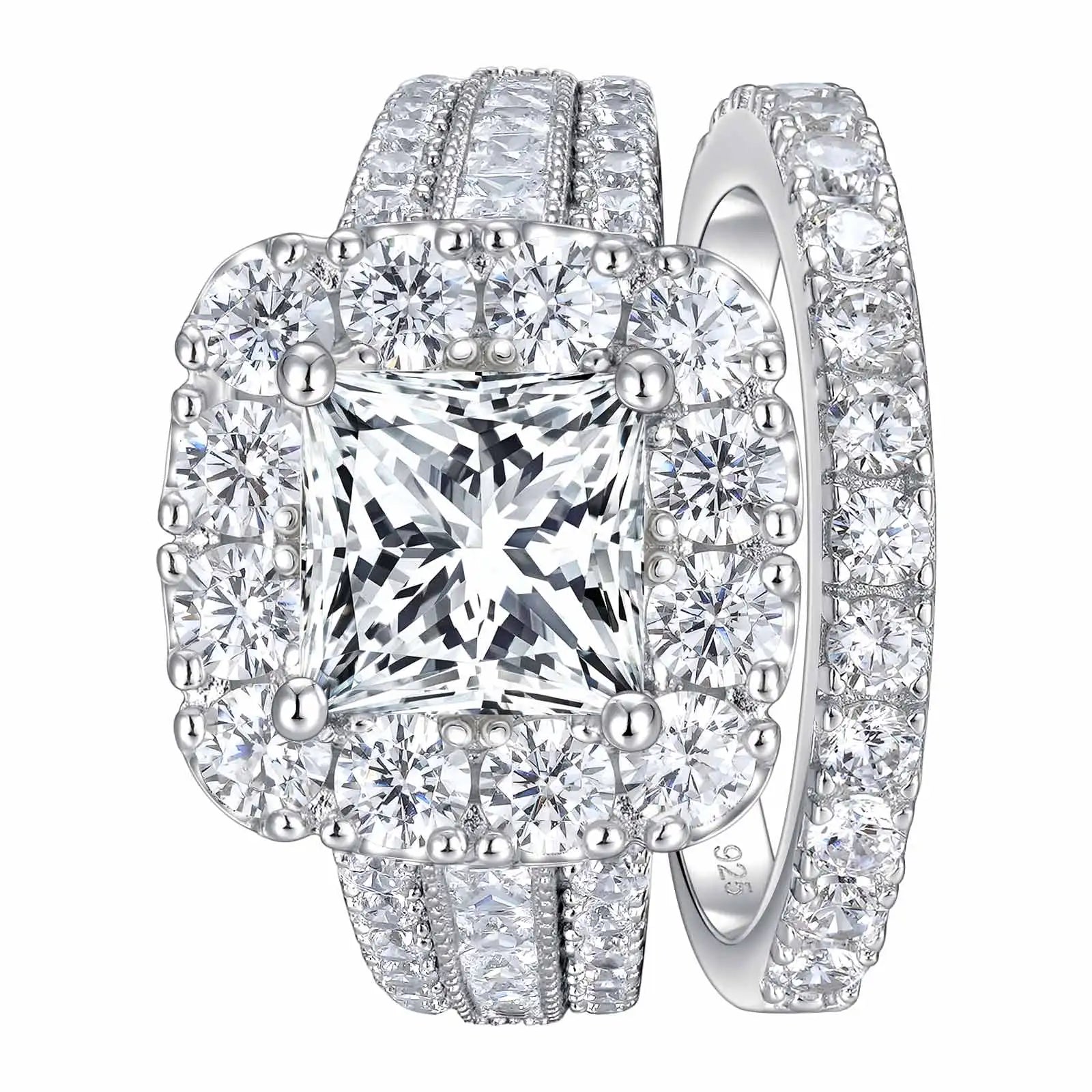 Halo Princess-cut 2-piece Wedding Ring Set