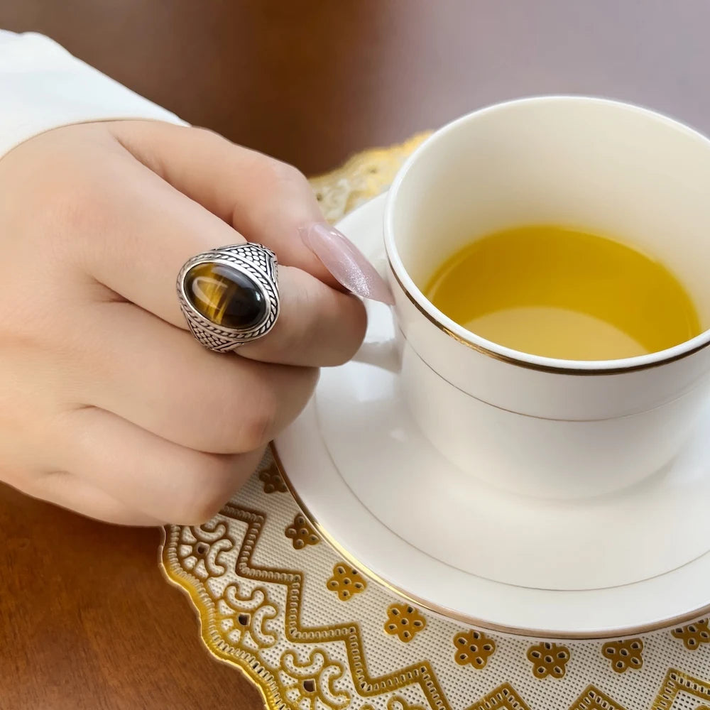 Brown Oval Tiger Eye Ring
