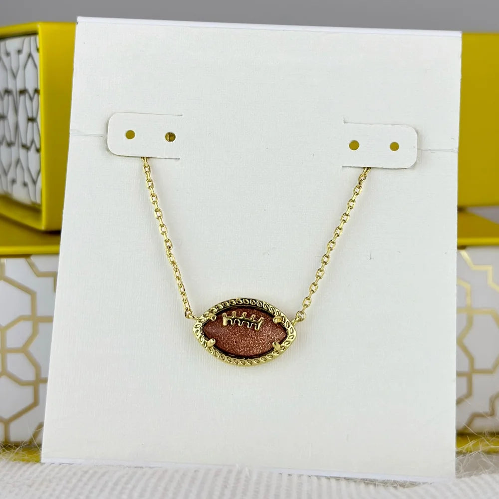 Kendra Scott Football Gold Short Pendant Necklace Goldstone