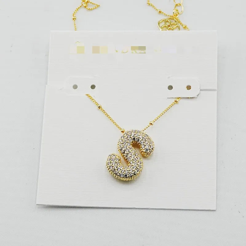 Gold Initial Letter Necklace – 26 Zircon Alphabet Pendants